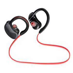 wireless earbuds, in-ear stereo headphones headset premium sound with deep bass for sport，bluetooth 5.0 wireless earbuds with type-c charging case and mic (black+red)