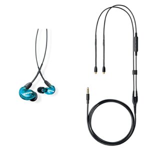 shure se215 pro in ear earphone, blue detachable & shure universal communication cable, black