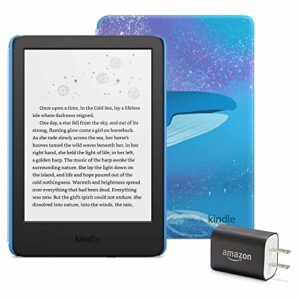kindle kids essentials bundle including kindle kids (2022 release), kids cover – space whale, power adapter, and screen protector