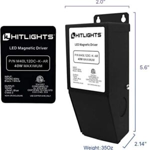 HitLights Dimmable LED Driver Transformer 12V 40W (3.3A), Magnetic Power Supply 120VAC to 12VDC, Compatible with Lutron and Leviton dimmers, for LED Strip Light, Kitchen, Cabinet, Class 2, ETL Listed