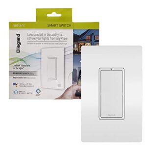 Legrand - Pass & Seymour Radiant WWRL10WHCCV2 Enabled, White Smart Wi-Fi Switch