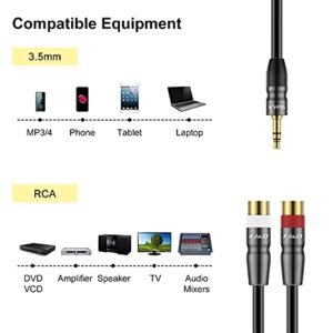 J&D 3.5 mm to Dual RCA Audio Cable, Heavy Duty 3.5mm Male to 2 RCA Female Gold Plated Copper Shell Stereo Audio Adapter Cable, 6 Feet