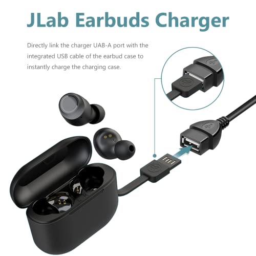 USB Wall Charger Adapter & Extension Charging Cable Cord for JLab Go Ai Pop/Sport, JLab Epic Air an/Sport ANC, JLab JBuds Air/Sport/Executive/ANC/Play Gaming/Pro Wireless Bluetooth Earbuds Case