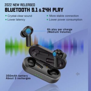 EIOSUN Wireless Earbuds TWS Bluetooth 5.1 Headphones, Noise Canceling IPX7 Waterproof for Sport Build-in Mic 24H Playtime Comfortable in-Ear Headsets