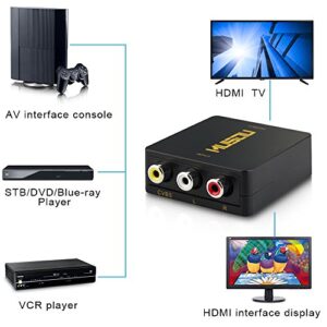 Musou RCA AV Composite to HDMI Video Audio Converter Adapter Mini RCA to HDMI Box Support 1080P for TV/PC/PS2/Blue-Ray DVD,Black