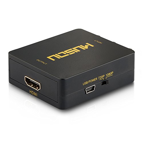 Musou RCA AV Composite to HDMI Video Audio Converter Adapter Mini RCA to HDMI Box Support 1080P for TV/PC/PS2/Blue-Ray DVD,Black