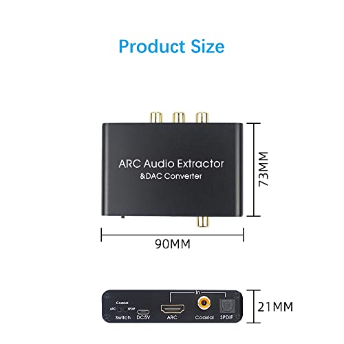 HDMI ARC Adapter 192KHz DAC Converter, HDMI ARC Audio Extractor Support Digital HDMI Audio to Analog Stereo Audio RCA L/R Coaxial SPDIF & 3.5mm Jack ARC Audio Adapter for TV