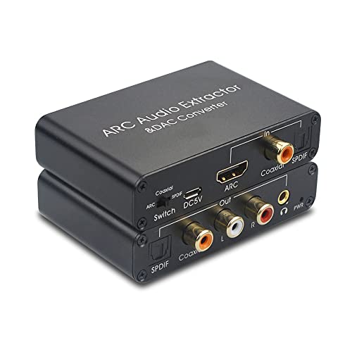 HDMI ARC Adapter 192KHz DAC Converter, HDMI ARC Audio Extractor Support Digital HDMI Audio to Analog Stereo Audio RCA L/R Coaxial SPDIF & 3.5mm Jack ARC Audio Adapter for TV