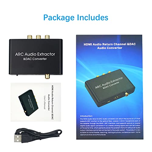 HDMI ARC Adapter 192KHz DAC Converter, HDMI ARC Audio Extractor Support Digital HDMI Audio to Analog Stereo Audio RCA L/R Coaxial SPDIF & 3.5mm Jack ARC Audio Adapter for TV