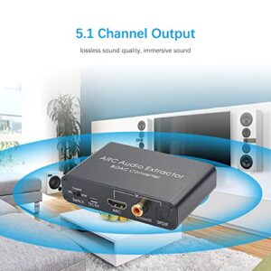 HDMI ARC Adapter 192KHz DAC Converter, HDMI ARC Audio Extractor Support Digital HDMI Audio to Analog Stereo Audio RCA L/R Coaxial SPDIF & 3.5mm Jack ARC Audio Adapter for TV