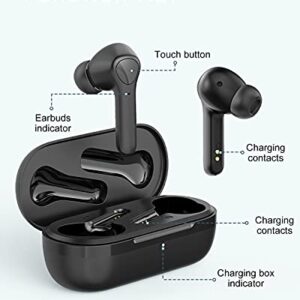 Wireless Earbuds, GRV T5 Bluetooth 5.0 Earbuds with Microphone 34H Playtime Touch Control Clear Call IPX7 Waterproof, Earbud & in-Ear Headphones for Sports (Black)