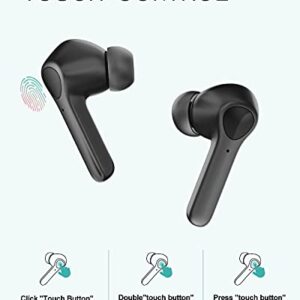 Wireless Earbuds, GRV T5 Bluetooth 5.0 Earbuds with Microphone 34H Playtime Touch Control Clear Call IPX7 Waterproof, Earbud & in-Ear Headphones for Sports (Black)