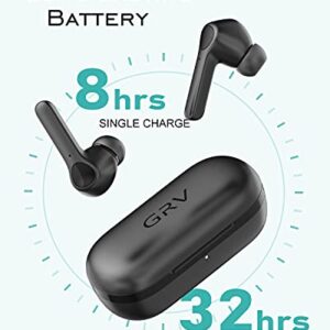 Wireless Earbuds, GRV T5 Bluetooth 5.0 Earbuds with Microphone 34H Playtime Touch Control Clear Call IPX7 Waterproof, Earbud & in-Ear Headphones for Sports (Black)