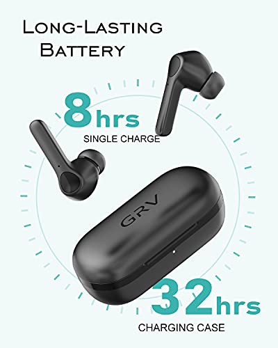 Wireless Earbuds, GRV T5 Bluetooth 5.0 Earbuds with Microphone 34H Playtime Touch Control Clear Call IPX7 Waterproof, Earbud & in-Ear Headphones for Sports (Black)