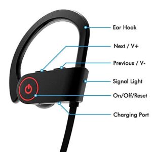 Wireless Bluetooth Neckband Headphones, U8 Ear Sweatproof Sport Earphones with Ear Hooks, Noise Cancelling, Stereo Headset with Mic, Sweat Proof, Sport Gym, Black