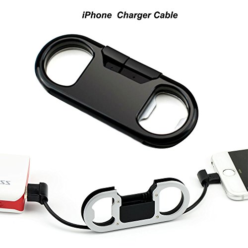 i-Dawn Compatible iPhone Charge Cable + Keychain + Bottle Opener + Aluminum Carabiner,Portable Multifunction Keychain Bottle Opener USB Charging Cord Short Cable Gift Men Women (Black)