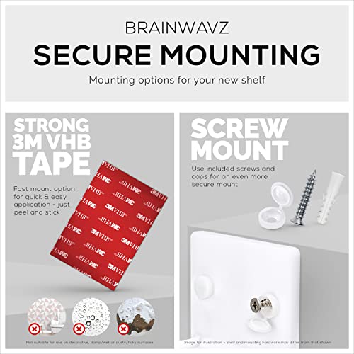 BRAINWAVZ 4” Small Floating Shelf, Adhesive & Screw in, for Bluetooth Speakers, Cameras, Plants, Toys, Books & More, Easy to Install Shelves Wall Mount (White)