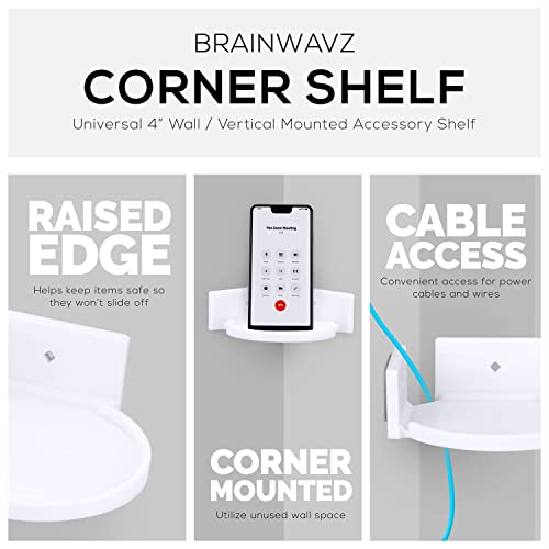 BRAINWAVZ 4” Small Floating Shelf, Adhesive & Screw in, for Bluetooth Speakers, Cameras, Plants, Toys, Books & More, Easy to Install Shelves Wall Mount (White)