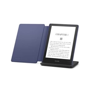 kindle paperwhite signature edition including kindle paperwhite (32 gb) – denim – without lockscreen ads, – fabric cover – denim, and wireless charging dock