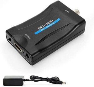 cvbs bnc to hdmi converter, composite bnc and audio input to hdmi output adapter with 720p/1080p switch, transfer analog video signal from cctv security camera to hd monitor projector computer