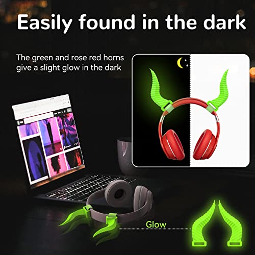 TOLUOHU Cool Horns Headphone Attachment for All Over-Ear Headphones , Cosplay Gaming Headset Props for E-Sports Gamers & Audio Anchors with Adjustable Accessories.( Glow Green )