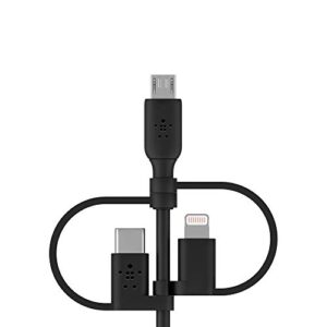 Belkin 3-in-1 Universal USB-A Cable - USB-C Cable, Lightning Cable, Micro-USB Charging Cable - Charging Cord Boost Charge Charger Designed for Apple iPhones & iPads, Galaxy, Tablet, Smartphone - Black