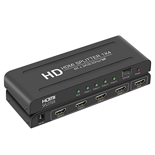 Linseek HDMI Splitter 1 in 4 Out, 1X4 HDMI Splitter Audio Video Support 4Kx2K@30Hz and 3D ,Powered hdmi Splitter with AC Adapter ,for Xbox 、HDTV STB、Computer 、Projector 、 PS4 Fire Stick Etc