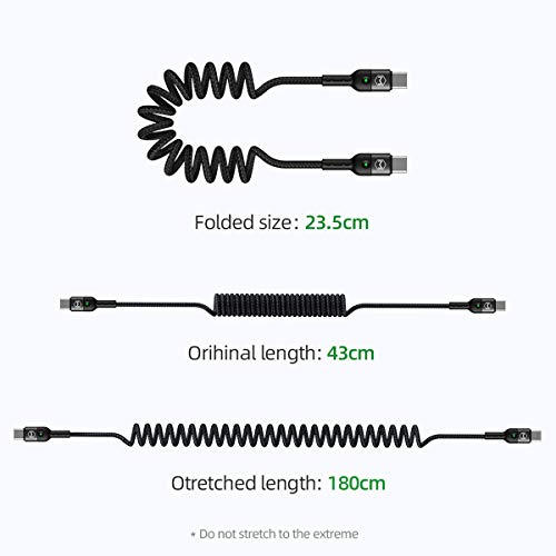 Coiled USB Type C Cable,AICase USB C to USB C Cable (6ft 60W) Scalable Spring PD Type C Charging Cable for MacBook Pro 2020, Pad Pro, Pad Air 4, Galaxy S20, Switch, Pixel, and Other USB C Charger
