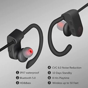 Bluetooth headphones Wireless Earbuds Bluetooth 5.0 running headphones IPX7 Waterproof Neckband Earphones with 8 Hrs Playtime CVC 6.0 Noise Cancellation Headsets for Running Sports Workout Gym (Black)