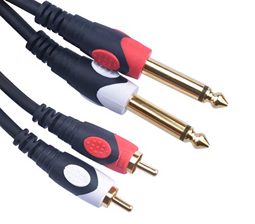 Devinal 1/4 to RCA Cable, Dual RCA to Dual 1/4 TS Interconnect Cable, Double 6.35mm Mono to 2 RCA/Phono Stereo Patch Cable Cord Adapter 20 Foot 6m