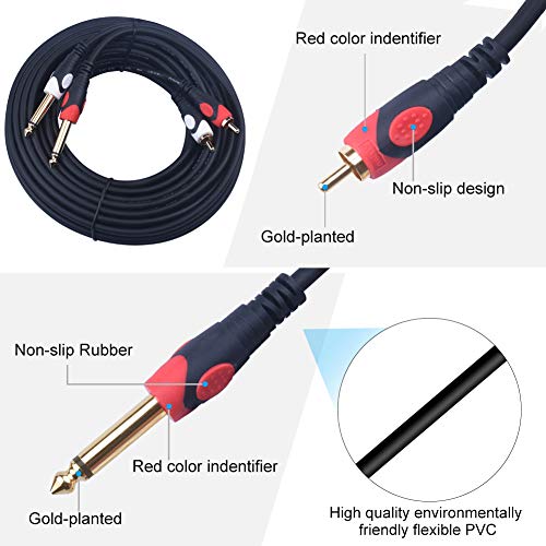 Devinal 1/4 to RCA Cable, Dual RCA to Dual 1/4 TS Interconnect Cable, Double 6.35mm Mono to 2 RCA/Phono Stereo Patch Cable Cord Adapter 20 Foot 6m