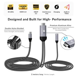 USB C to HDMI Cable with 100W PD Charging Port (6ft), Afterplug 2-in-1 Type C to HDMI 4K60Hz [USB4/ Thunderbolt 4/3 Compatible] for MacBook, Nintendo Switch, Samsung DeX, iMac, iPad Pro Mini, Surface