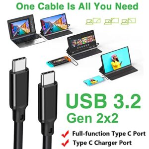 100W USB 3.2 Gen 2X2 Display Monitor Link Data Transfer Video Cable for Lepow Z1 15.6 In, InnoView, ASUS ZenScreen, KYY, Cocopar, Arzopa, AOC, ViewSonic Portable Monitor HDR Outputt Charger Power Cord