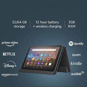 Fire HD 8 Plus tablet, HD display, 64 GB, our best 8" tablet for portable entertainment, Slate + Made for Amazon, Wireless Charging Dock