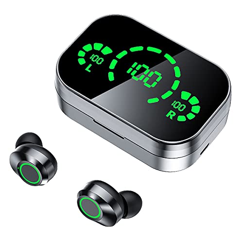 Wireless Earbuds, Bluetooth Headphones LED Display Charging Case IPX7 Waterproof Built-in Mic Deep Bass High-Fidelity Stereo Earphones for Sports Work