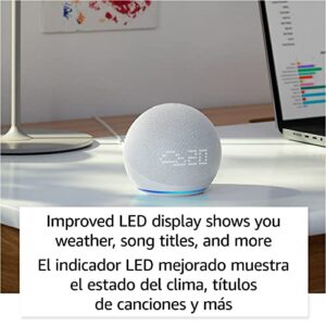 All-New Echo Dot (5th Gen, 2022 release) with clock | International Version with US Power Adaptor | Smart speaker with clock and Alexa | Glacier White