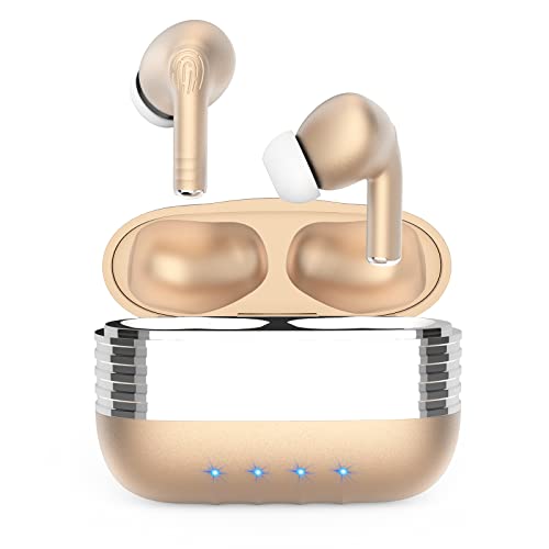 Wireless Earbuds Active Noise Cancelling, Bluetooth 5.1 Ear Buds Deep Bass 24H Playtime with 4 ENC Microphone for Call Clear, IPX7 Waterproof Earphones in-Ear Stereo Headphones for Sports Gaming Gold