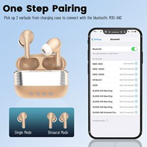 Wireless Earbuds Active Noise Cancelling, Bluetooth 5.1 Ear Buds Deep Bass 24H Playtime with 4 ENC Microphone for Call Clear, IPX7 Waterproof Earphones in-Ear Stereo Headphones for Sports Gaming Gold