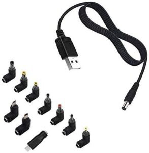 universal usb to dc 5.5×2.1mm plug power charging cable with 10 connectors for router, mini fan, speaker, camera, smart phone and more electronics devices(5ft, dc10+1)