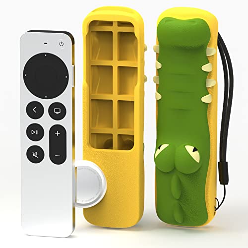 SIKAI CASE Silicone Protective Case for Apple TV 4K Remote 2021/2022,Shockproof Protective Skin for New Apple TV Siri Remote (2nd/3nd Generation),Anti-Lost with AirTag Case Inside(Crocodile)