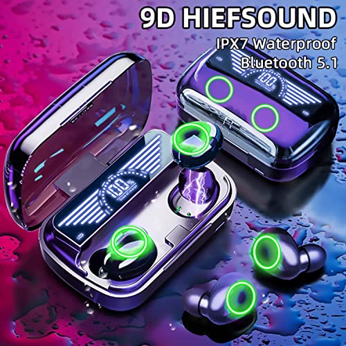 Wireless Earbuds,Bluetooth 5.2 Powerful Bass True Wireless Earphones,IPX6 Waterproof Touch Control HiFi Stereo Sound In Ear CVC8.0 Tech Noise Reduction Headphones with Mic,One-Step Pairing,LED Display