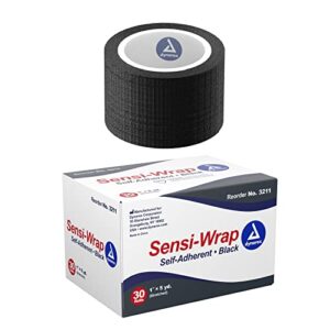 dynarex sensi-wrap self-adherent bandage rolls, black, 30 count, 1″ x 5 yds