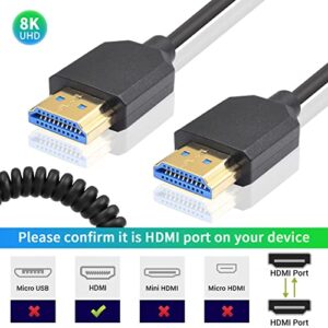 Duttek 8K HDMI Coiled Cable, Ultra HD HDMI to HDMI Coiled Cable, Extreme Thin HDMI 2.1 Male Cable Support Dynamic HDR Up to 48Gbps Compatible with TV, Monitor, Computer, Xbox, Laptop. 4FT/1.2M