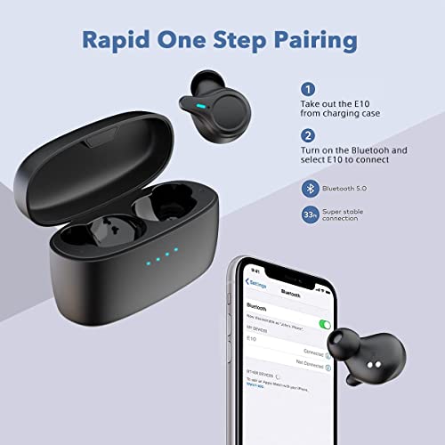 KOSETON E10 True Wireless Bluetooth Earbuds, Titanium Black – Wireless Earbuds for Running and Sport, Charging Case Included, Dual Microphones, 30 Hour Battery and Great Sound Quality