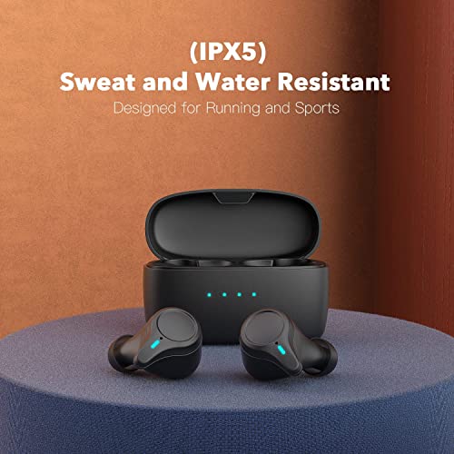 KOSETON E10 True Wireless Bluetooth Earbuds, Titanium Black – Wireless Earbuds for Running and Sport, Charging Case Included, Dual Microphones, 30 Hour Battery and Great Sound Quality