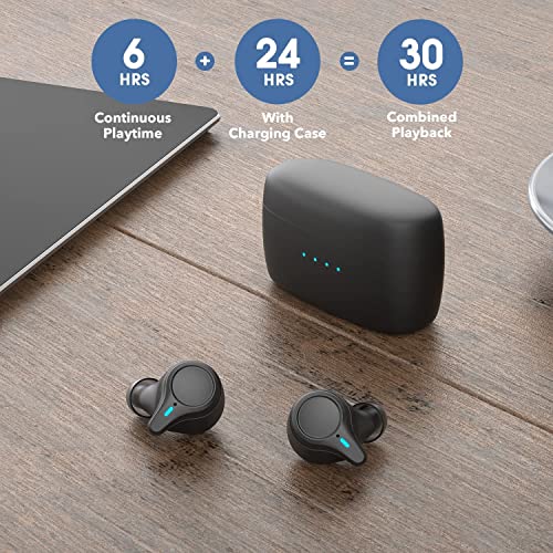 KOSETON E10 True Wireless Bluetooth Earbuds, Titanium Black – Wireless Earbuds for Running and Sport, Charging Case Included, Dual Microphones, 30 Hour Battery and Great Sound Quality