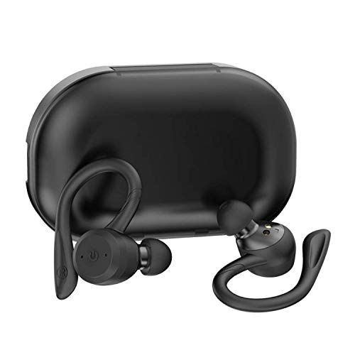 DLW True Wireless Earbuds Bluetooth 5.0 Headphones, Sports in-Ear TWS Stereo Mini Headset w/Mic HiFi Bass IPX7 Waterproof, One Step Instant Pairing Case Noise Cancelling Earphones (Black)