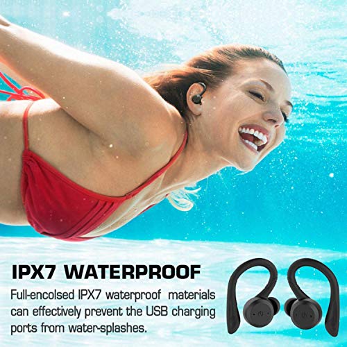 DLW True Wireless Earbuds Bluetooth 5.0 Headphones, Sports in-Ear TWS Stereo Mini Headset w/Mic HiFi Bass IPX7 Waterproof, One Step Instant Pairing Case Noise Cancelling Earphones (Black)