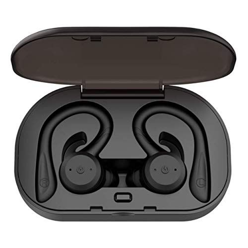 DLW True Wireless Earbuds Bluetooth 5.0 Headphones, Sports in-Ear TWS Stereo Mini Headset w/Mic HiFi Bass IPX7 Waterproof, One Step Instant Pairing Case Noise Cancelling Earphones (Black)