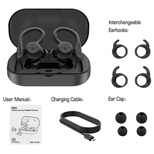 DLW True Wireless Earbuds Bluetooth 5.0 Headphones, Sports in-Ear TWS Stereo Mini Headset w/Mic HiFi Bass IPX7 Waterproof, One Step Instant Pairing Case Noise Cancelling Earphones (Black)